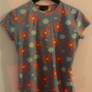 Fendi Turquoise and Coral Floral Blouse